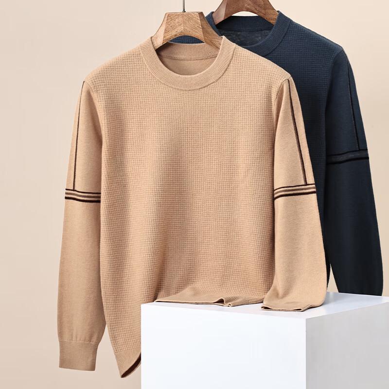 Hengyuanxiang Men's Autumn/Winter 100% Worsted Round Neck Wool Sweater