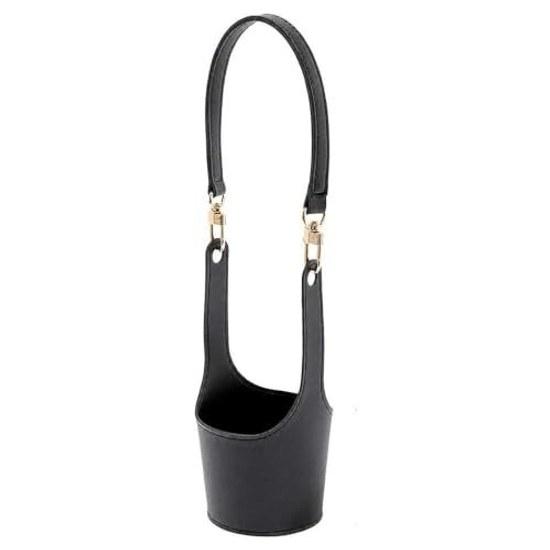 PU leather cup holder waterproof shoulder carry handbag drink black