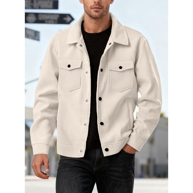 Men's Corduroy Single-Breasted Button Down Collar Shirt Jacket.