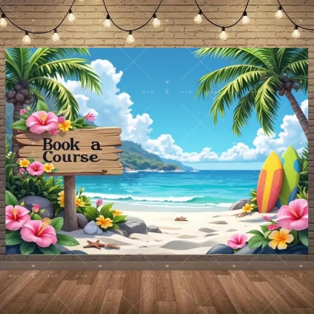 Summer Beach Holiday Party Decoration Backdrop Sunshine Flamingo Ocean Surfboard Portrait Photography Background Props Banner