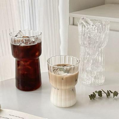 Ribbed Glassware Drinking Glass Cups Clear Drink Cup for Juice Champagne Cocktail Origami Style Glass Cup Home Coffee Milk Cup