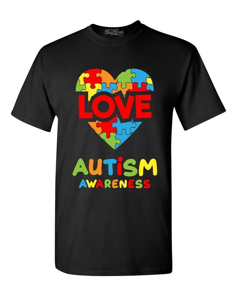 

Love Puzzle Heart Autism Awareness T-Shirt Support Autism Dad Brother Shirts XL