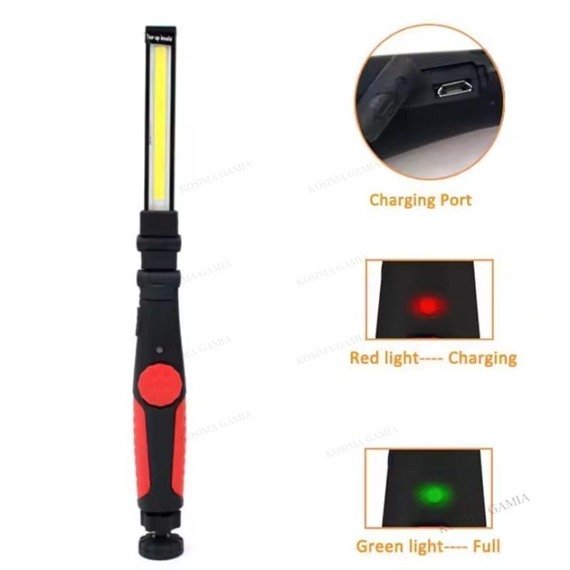 Collapsible COB LED Work Light USB Rechargeable Magnet Inspection Light Mechanic Flashlight Folding Hook Camping Repair Lights