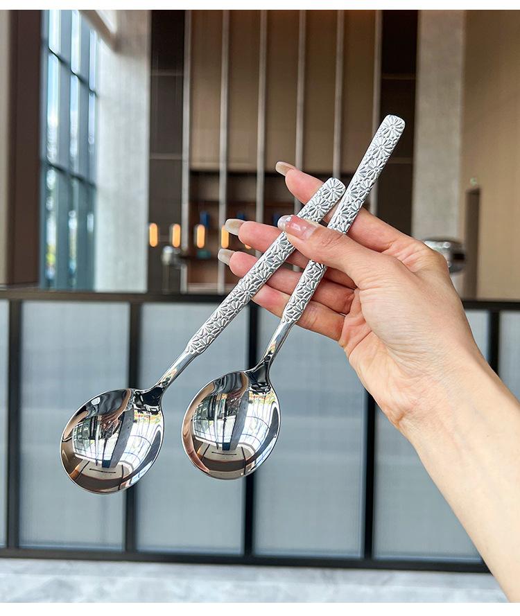 Small daisy eating spoon drinking 304 stainless steel thickened household long spoon drinking Congee spoon 3pcs