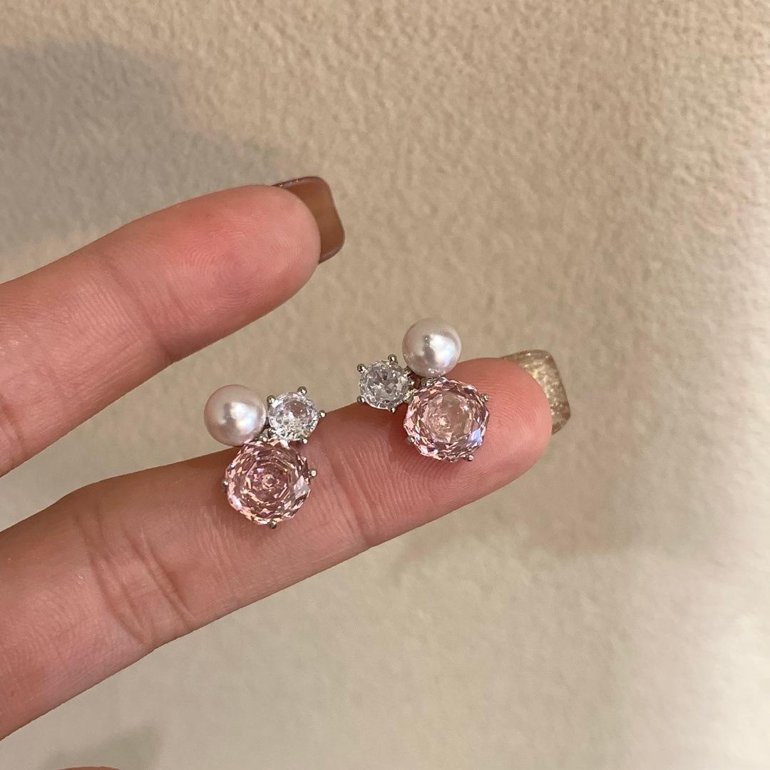 Rose Cut Zircon Pearl Earrings Women Sparkling Multi Color Elegant Earring