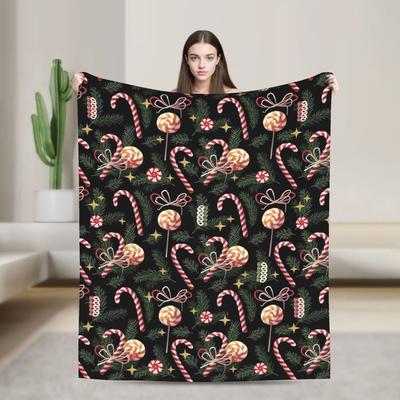 Peppermint Dreams Festive Candy Christmas Flannel Blanket Super Warm Throw Blanket for Couch Chair Airplane Sofa Bed Cover