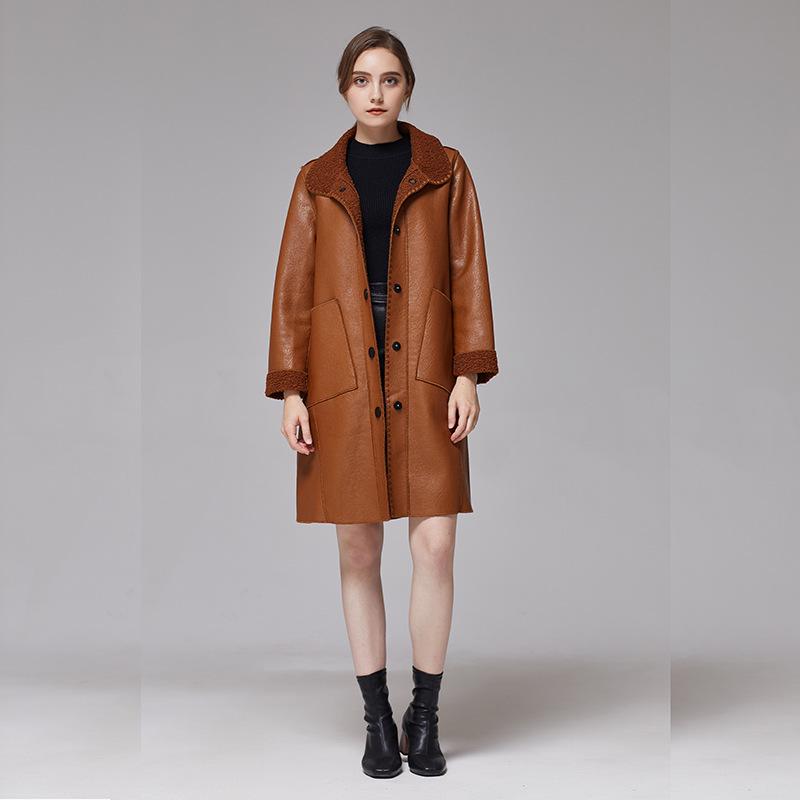 

Women s Mid-Length Slim PU Leather Trench Coat with Fur Trim - Korean Style for Autumn and Winter XL чорний