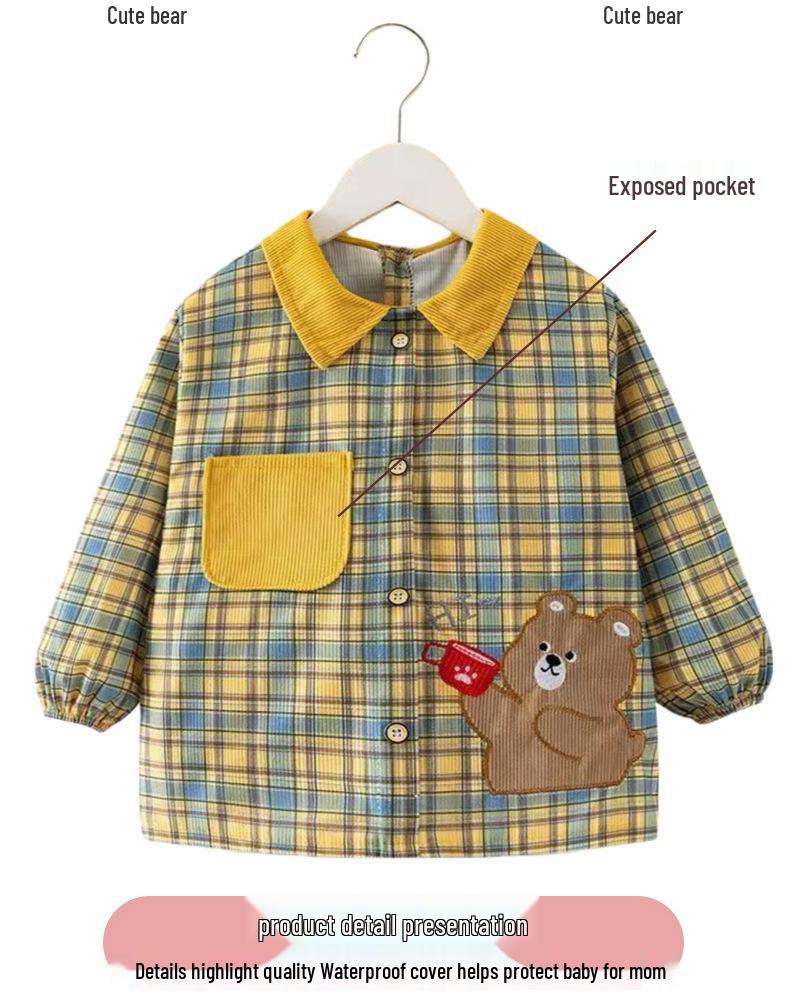 Autumn/Winter Waterproof Coveralls for Babies - Children's Crystal Velvet Stain-Resistant Plaid Bib Shirt & Outerwear