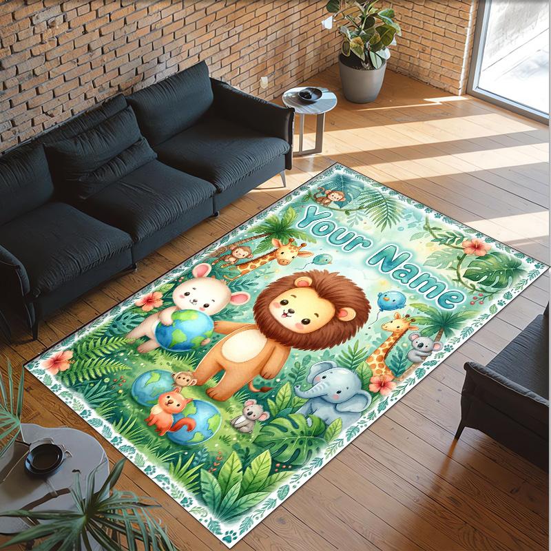 Animals Theme Crystal Velvet Floor Rug Personalized Custom Name Text Warm Carpet Home Decoration