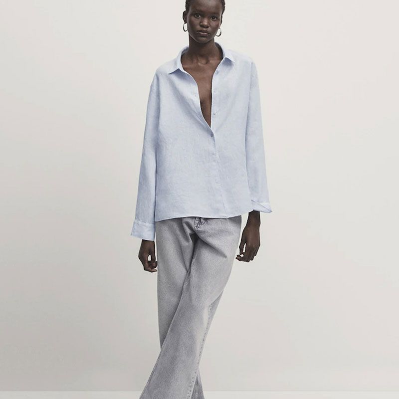 

MD Women clothes Early Autumn New French style Leisure Commuter Wind Lightweight Linen Long sleeve Shirts 05125681403 Sky Blue L