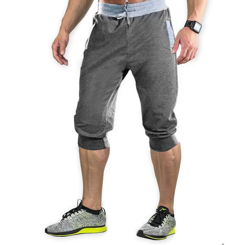 Sports Pants for Men, Casual Jogging Shorts, Elastic Fitness Pants, Light Plate, Solid Color
