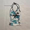 Blue & White Floral Halter Tank for Women - Slimming, Sleeveless Base Layer