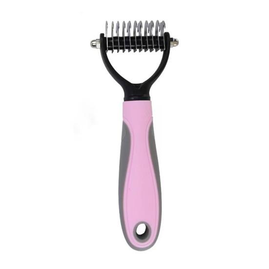 Pet Grooming Rake, Dual-Sided Stainless Steel Blades, Pet Deshedding And Dematting Brush, Undercoat Rake S розовый
