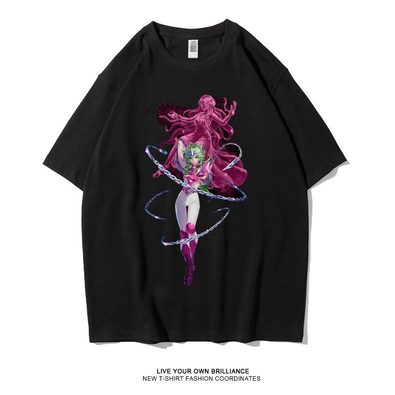 Japanese Anime Saint Seiya Golden Zodiac Sports Rock Fitness Casual Hip Hop Men's Top Short Sleeve T-shirt Girls T-shirt Couple