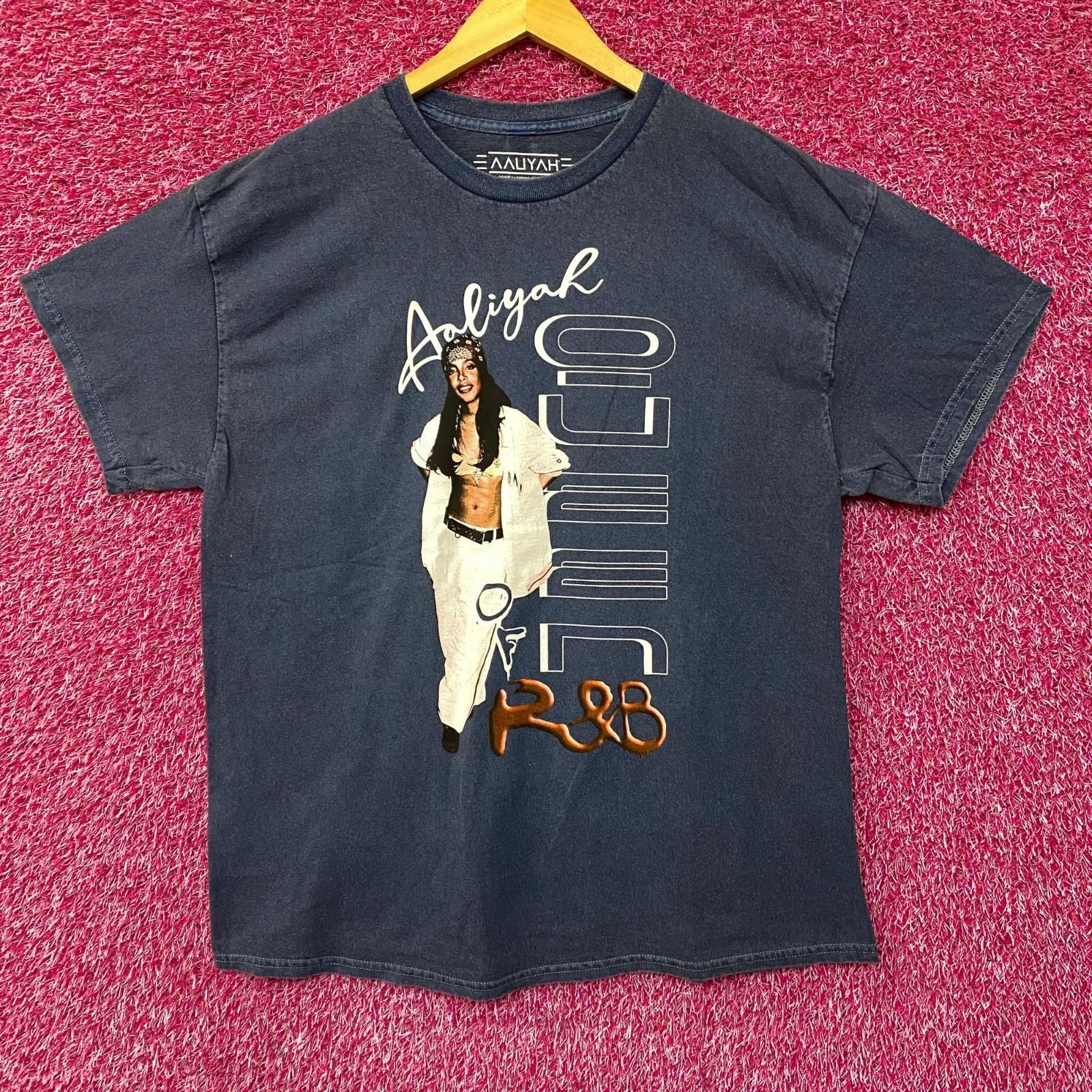 Aaliyah RB Vintage-Style Washed Blue T-Shirt Large L