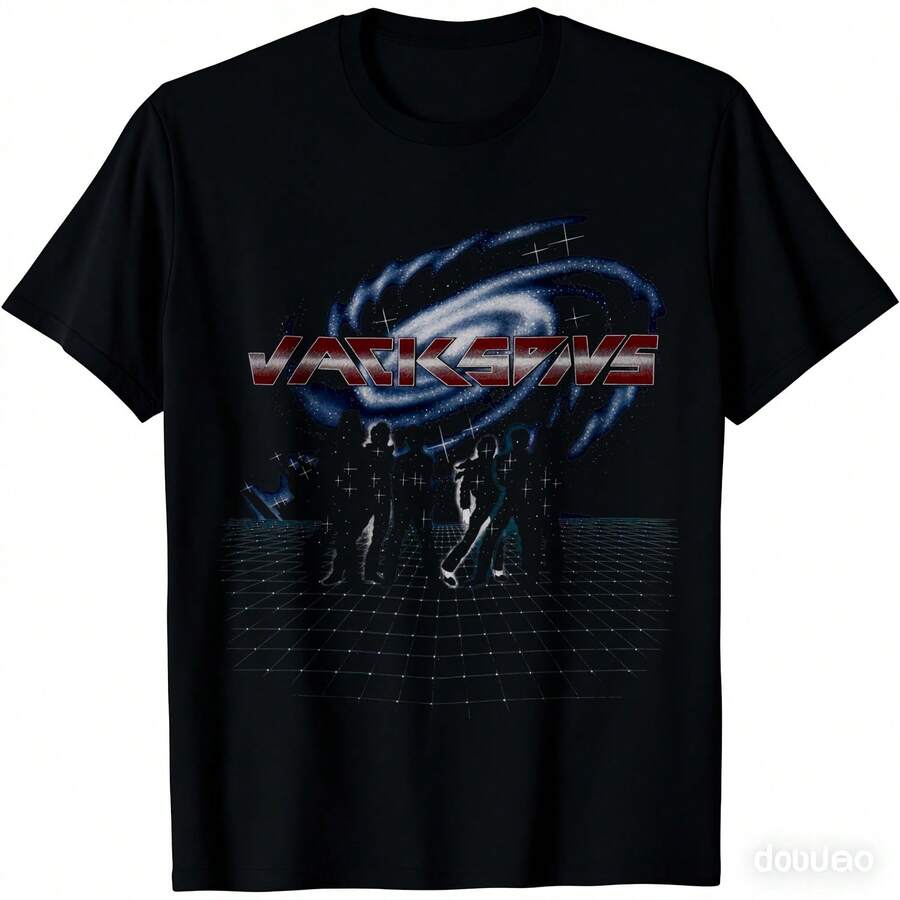 Vintage 1984 Jacksons Victory Tour TShirt  Black Retro Concert Tee With Cosmic Graphic Print Sizes S