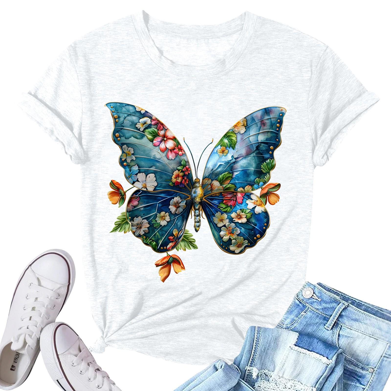 

Women s Fashion Printed Casual Pleated Round Short Sleeve T-Shirt Top XXL белый