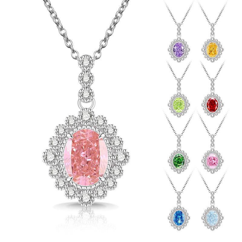 2026 Color Treasure High Carbon Diamond Ice Flower Cut Pigeon Egg Necklace Plated Real Gold Egg Shaped Pendant