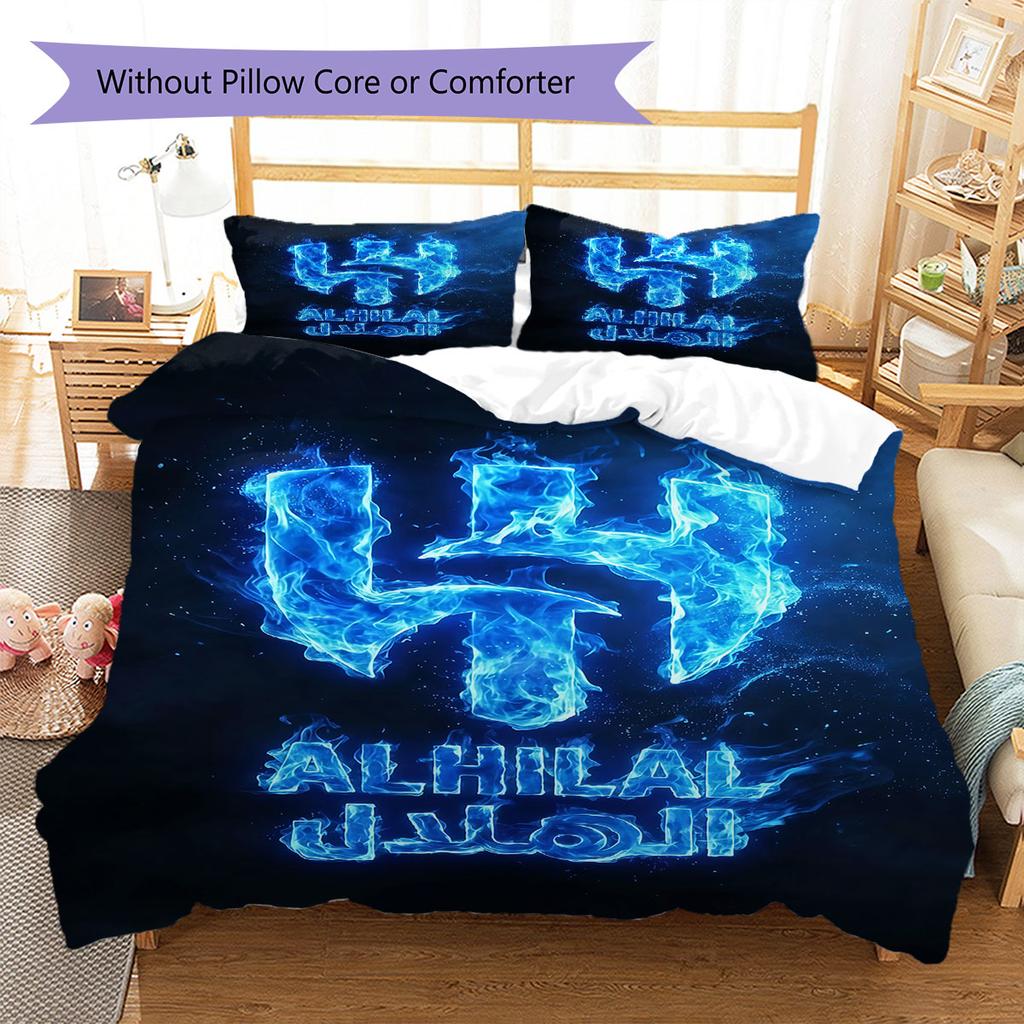 Al-Hilal Saudi FC Pattern Bedding,Quilt Set Quilt Cover Pillowcase Home Birthday Gift(1 * duvet cover + 2 * pillowcase, without core)