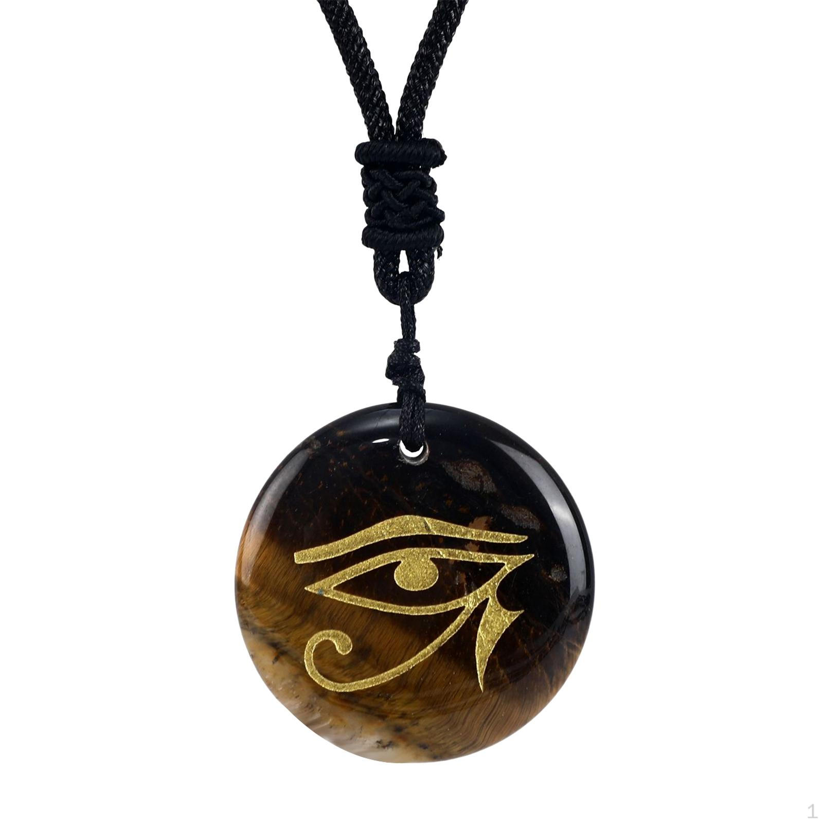 Ancient Egyptian Eye Necklace - Intricate Pendant with Adjustable Cord Yellow