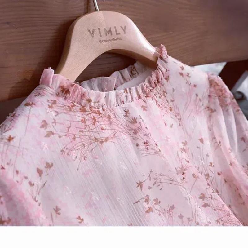 2025 Spring Chiffon Shirt Fragrant Puff Sleeves Women's Top Fashionable Ruffle Floral Loose Florals