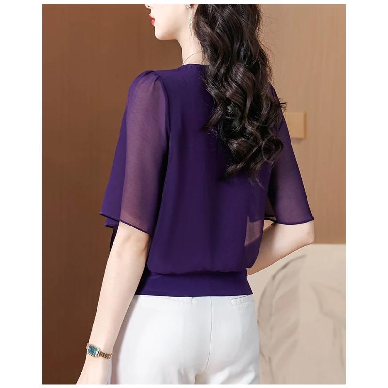 Summer Clothing Blouse Fashion Loose Women Solid Color Casual Pullovers Shirt