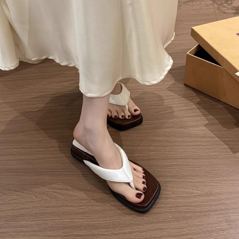 Square Head French Toe Outer Wear Wedge Heel Slippers 2025 Summer New Fashion Casual Temperament Seaside Flip-flops Women