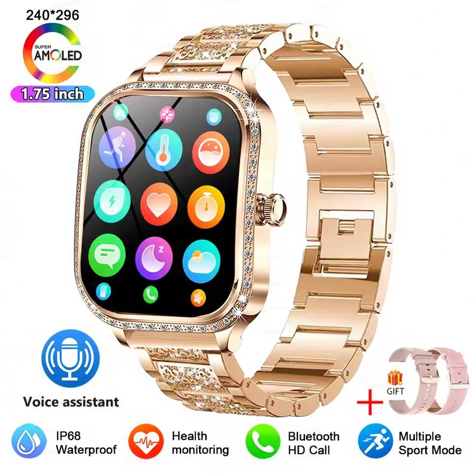 2025 New GPS Track Smart Watch Ladies 466*466 HD Screen Heart Rate Blood Pressure BT Call Smartwatches Women For Android IOS