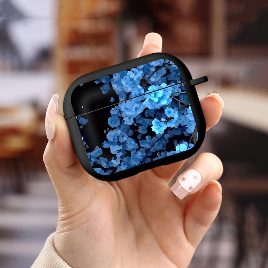 Case For Airpods Pro2 3 4 Pro3 Pro 1 2 Earphone Cases Cover Midnight Blue Flowers