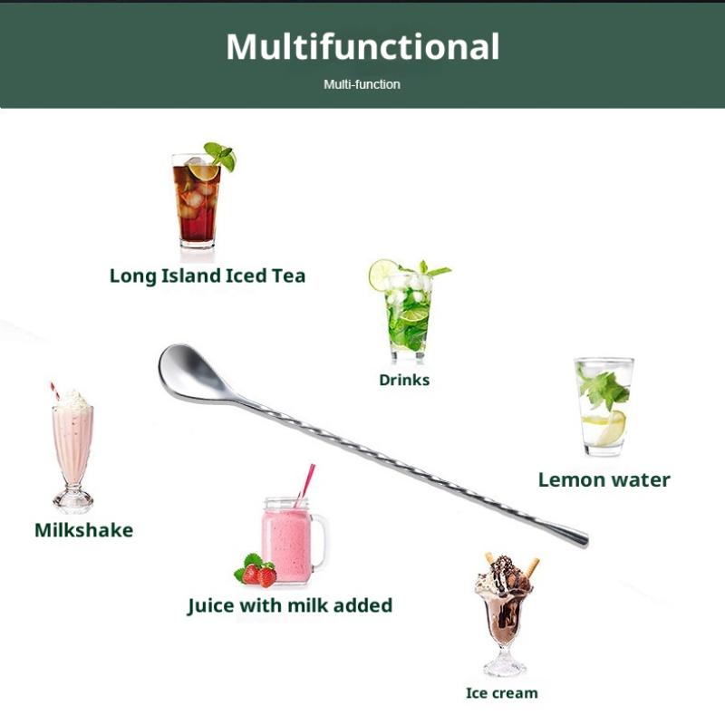 Spiral Pattern Long Handle Mixing Spoon Food Grade Stainless Steel Cocktail Scoop for Home Bar Bartender Drink Making