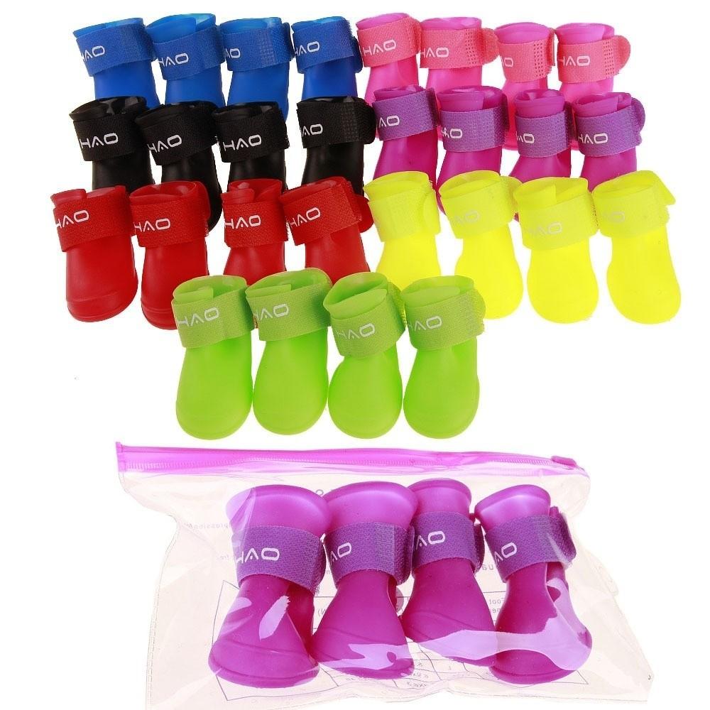2pairs Waterproof Dog Rubber Boots Anti-slip Cat Puppy Foot Cover Portable Pet Shoes Outdoor