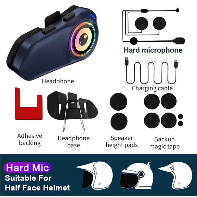 2-Rider 500M Helmet Intercom with Music Sharing, IPX6 Waterproof 1000mah RGB Motorcycle Bluetooth 5.3 Helmet Headset