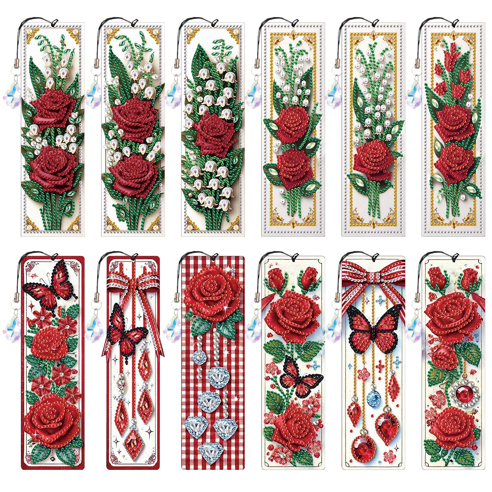 

12Pcs Flower Animal DIY Diamond Bookmark Art Projects with Crystal Pendant Diamond Art Bookmark for Adults Book Lovers