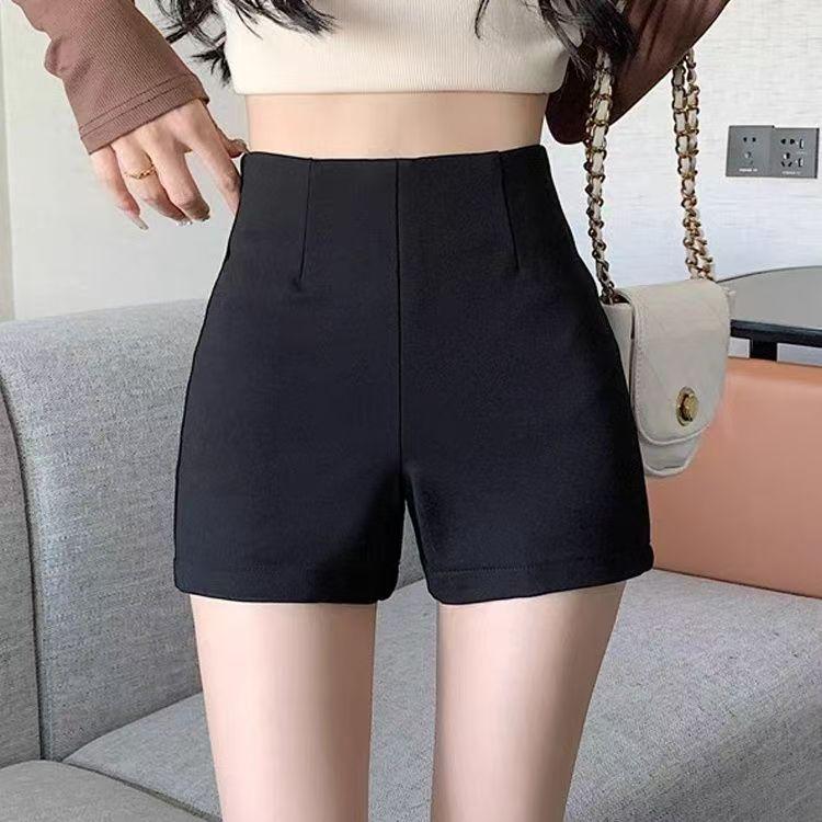 

Women s Black High Waist Suit Shorts with Plus Velvet Lining - Slimming Elastic A-Line Leggings for Autumn and Winter 3XL