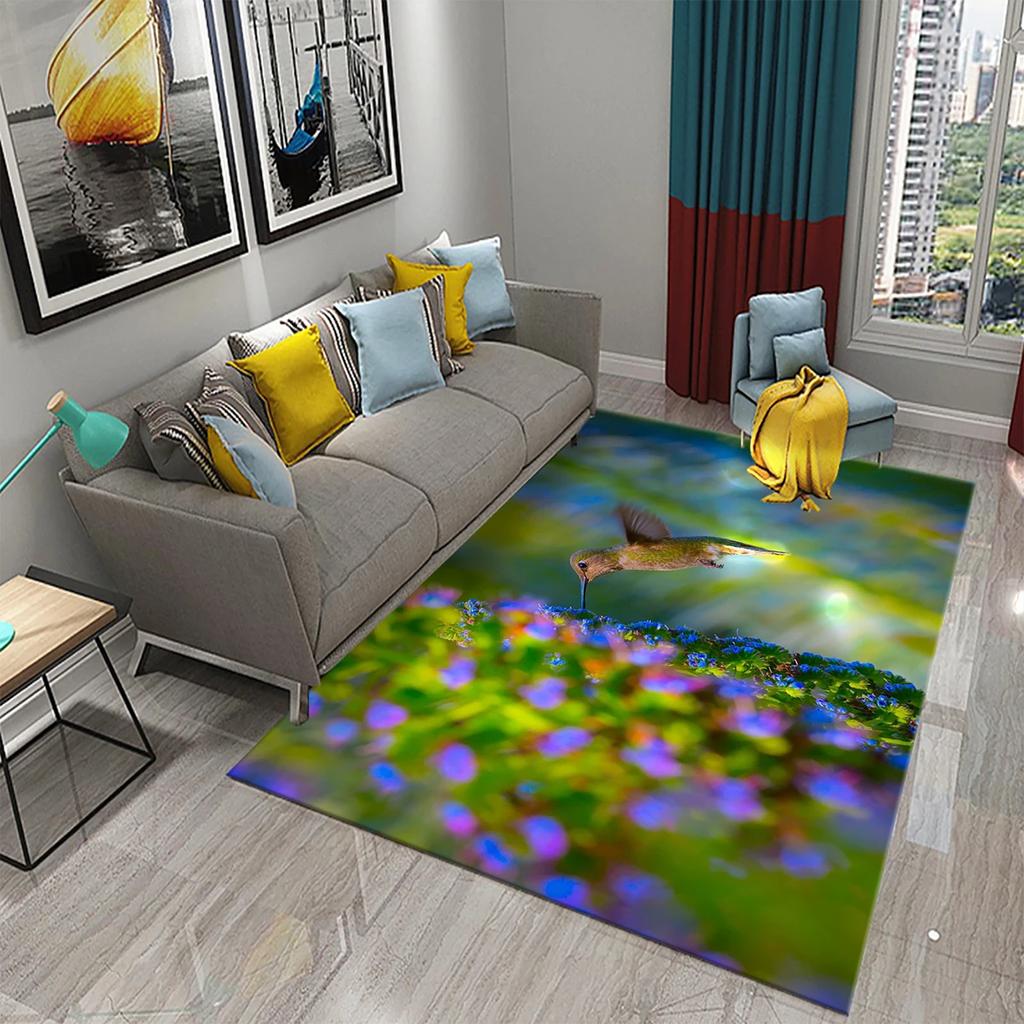 3D Colorful Bird Carpet Cute Birds with Flowers Doormat Rugs for Bedroom Living Room Floor Hallway Mats Bathroom Non-slip Mats