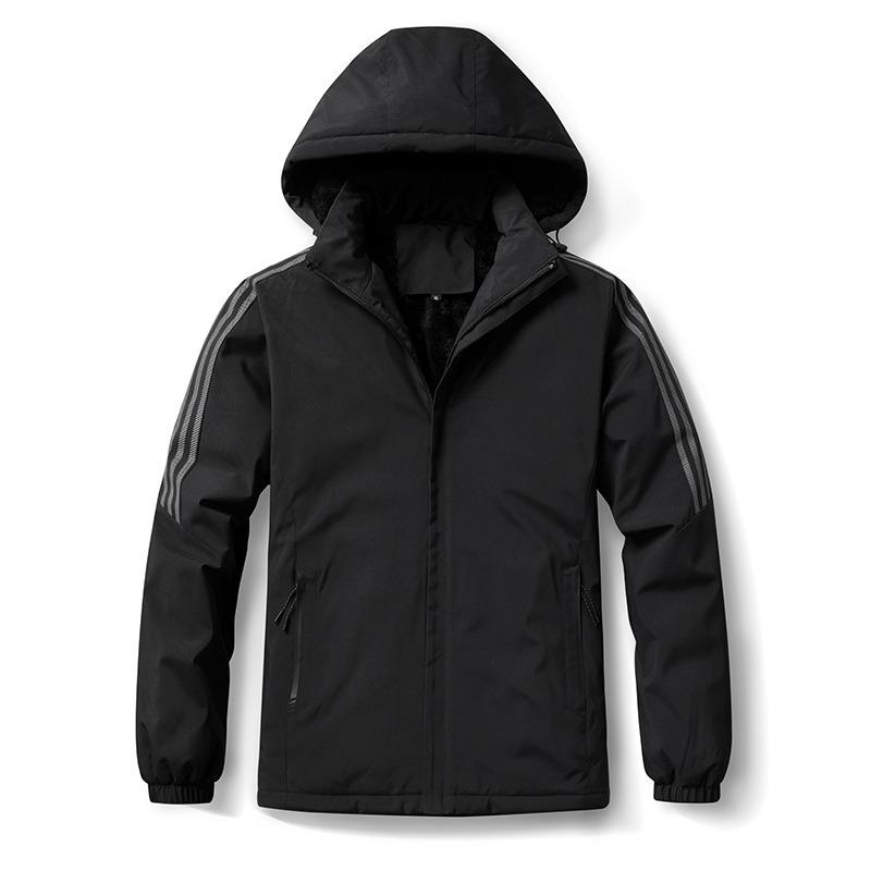 Autumn and Winter Men s Casual Velvet Thickened Warm Cotton-padded Clothes Outdoor Casual Windproof Warm Jacket Top L чёрный