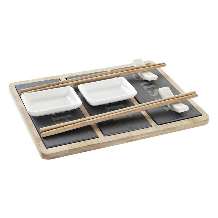 Soucoupes de sushi - DKD HOME DECOR - Ensemble en bambou - Noir/Naturel - Rond - En pack
