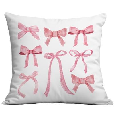 Poszewka Na Poduszkę 45X45 Cm Biała Różowe Kokardki Dekoracyjna Jaś Styl