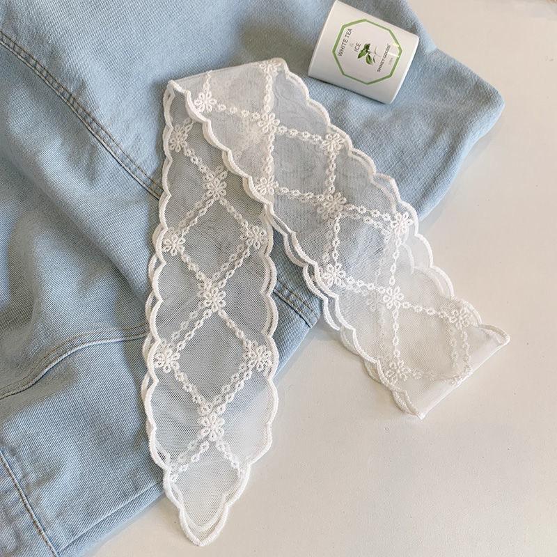 Fashion White Lace Embroidery Head Scarf for Women Korean Hair Scarf Long Ribbon Bowknot Hairbands Y2K Headwear Accessories