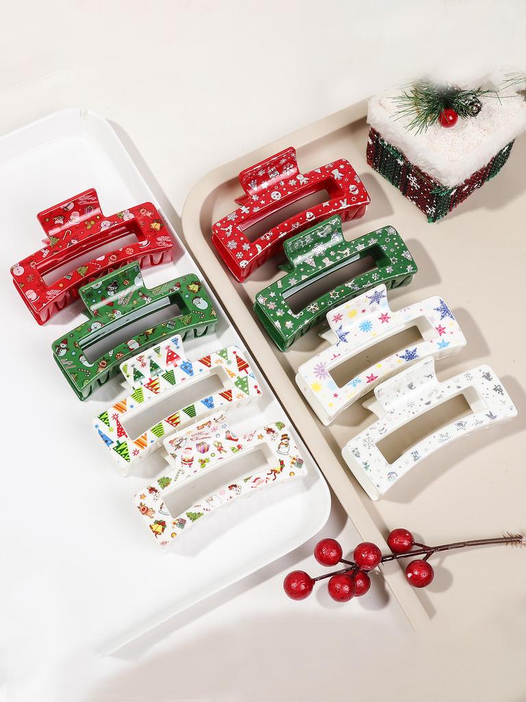 8 Stück Weihnachts-Haarspangen Klemme Schneeflocke Schneemann Design Haarschmuck Weiß Rot Grün Cartoon Haarspangen für Frauen