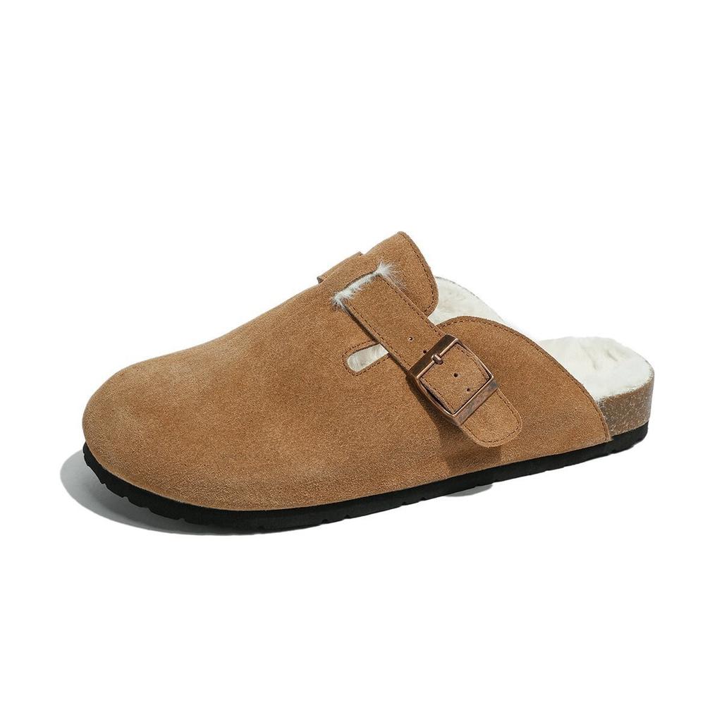 Ji platform Birkenstock shoes women's retro bag head half drag one pedal lazy shoes plush warm fluffy shoes soft sole