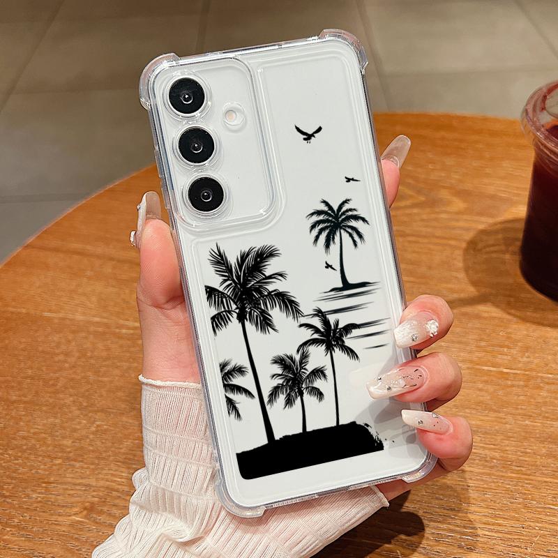

Прозрачный тонкий чехол с принтом кокосовой пальмы для Samsung S25 S24 FE S23 Ultra S22 A56 A16 A36 A55 A15, защита объектива, противоударный мягкий силиконовый чехол для телефона Samsung S25 edge