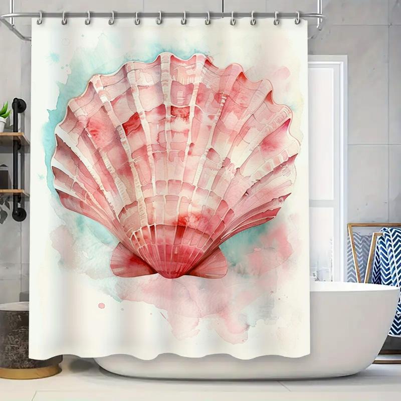 

Watercolor Shell Bath Curtain Pink Seashell Shower Decoration for Bathroom Waterproof Fabric Customizable Size Available (Red) 90x180cm