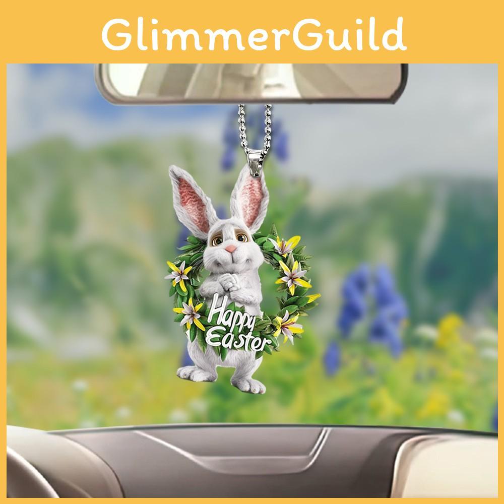 Easter Acrylic Whimsical Bunny With Colorful Eggs Decorative Car Ornament Hanging