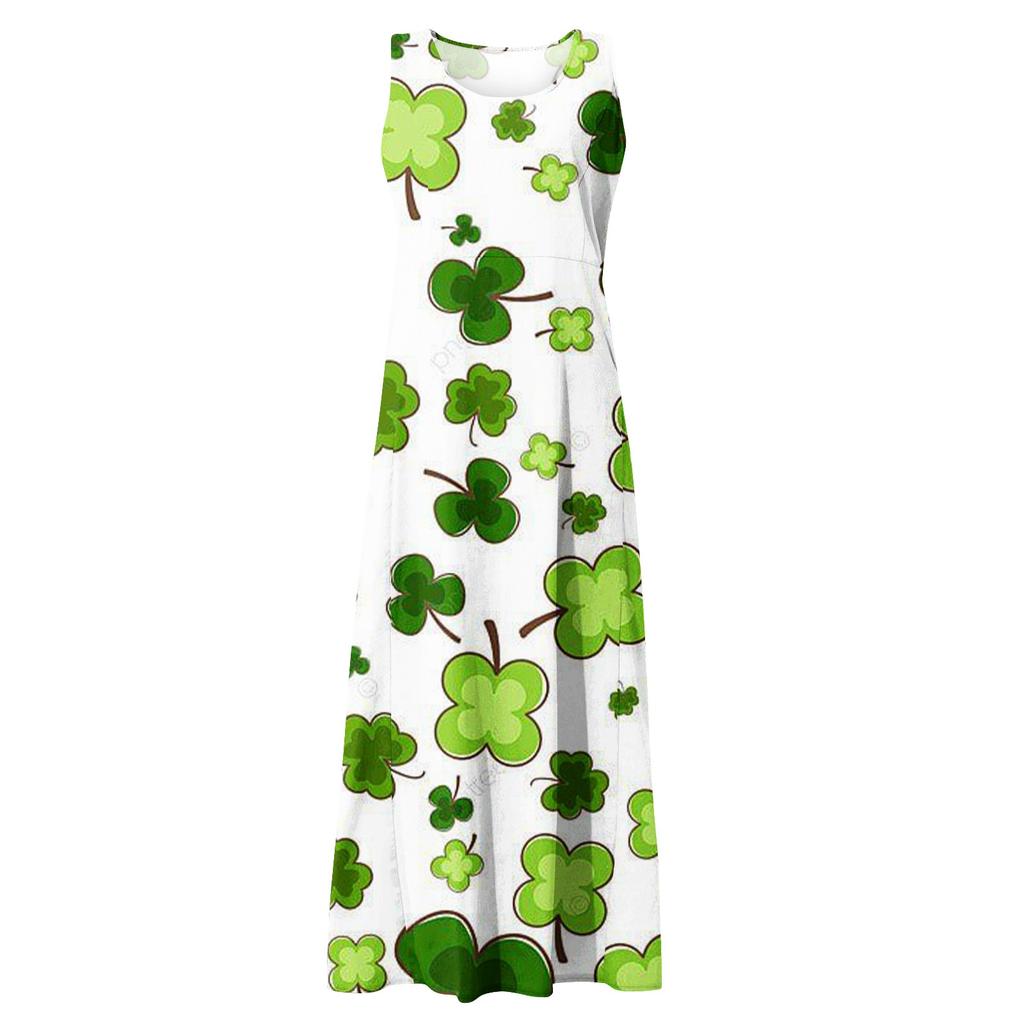 Dámské ležérní pohodlí St. Patrick's Day potištěné šaty bez rukávů do kapsy