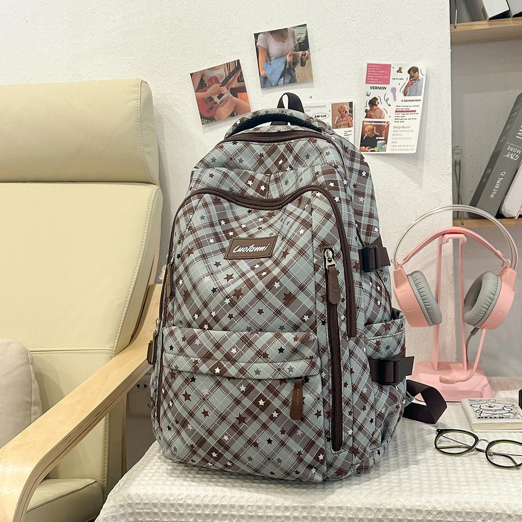 Schoolbag fashionable large-capacity backpack new casual plaid simple backpack junior high school students class commuting schoolbag
