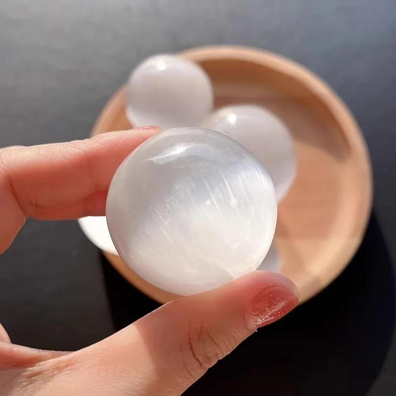 Natural Moroccan Selenite Crystal Ball Reiki Healing Crystals Sphere Gemstone for Meditation Fengshui Home Decoration