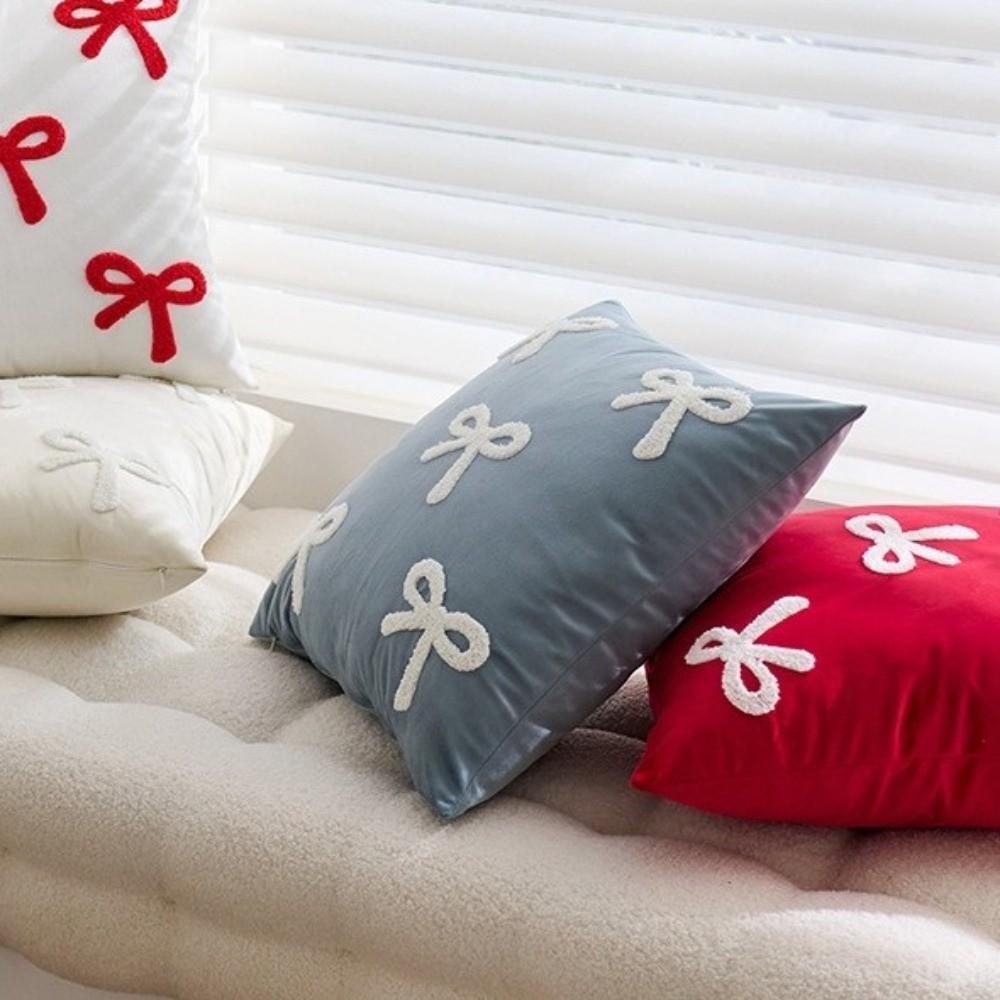 Cute Velvet Sofa Pillow Cover Luxury Soft Cushion Cover with Bow Embroidery Decorative Bow Pillow Case Sofa Decor