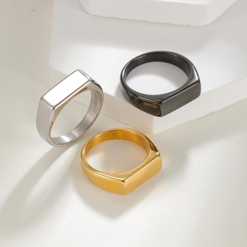 European-American Retro Stainless Steel Gold Seal Ring