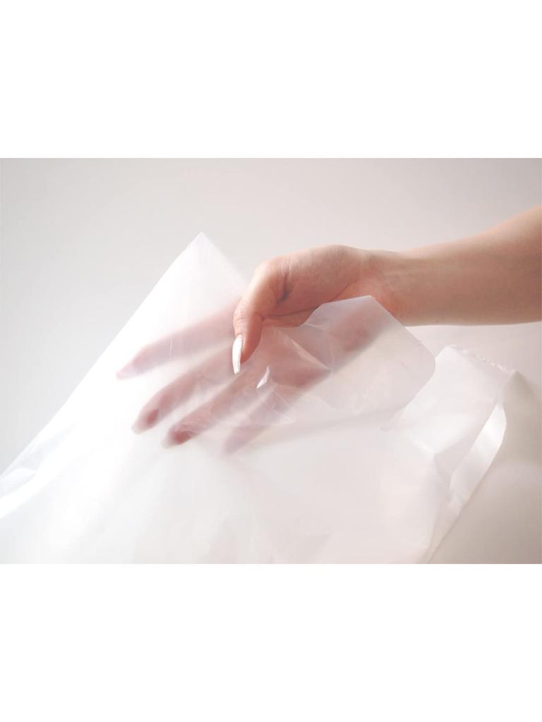 Ordy Plastic Shopping Bags with Milky 25cm Wide x 31cm Apron Pack of 100 Handles, White, Semi-Transparent, Long, 0.014mm Thick, Block, EB-W25-100,